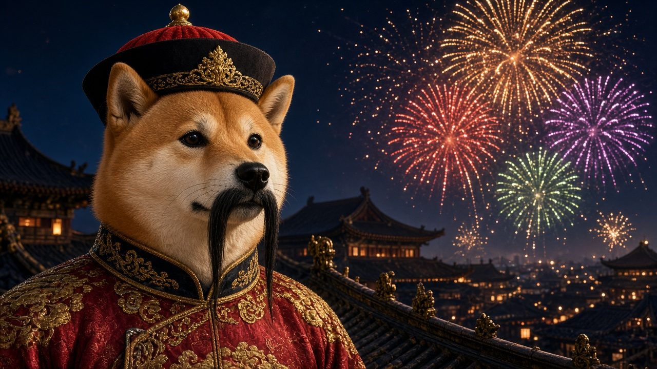 Chinese Inu with fireworks