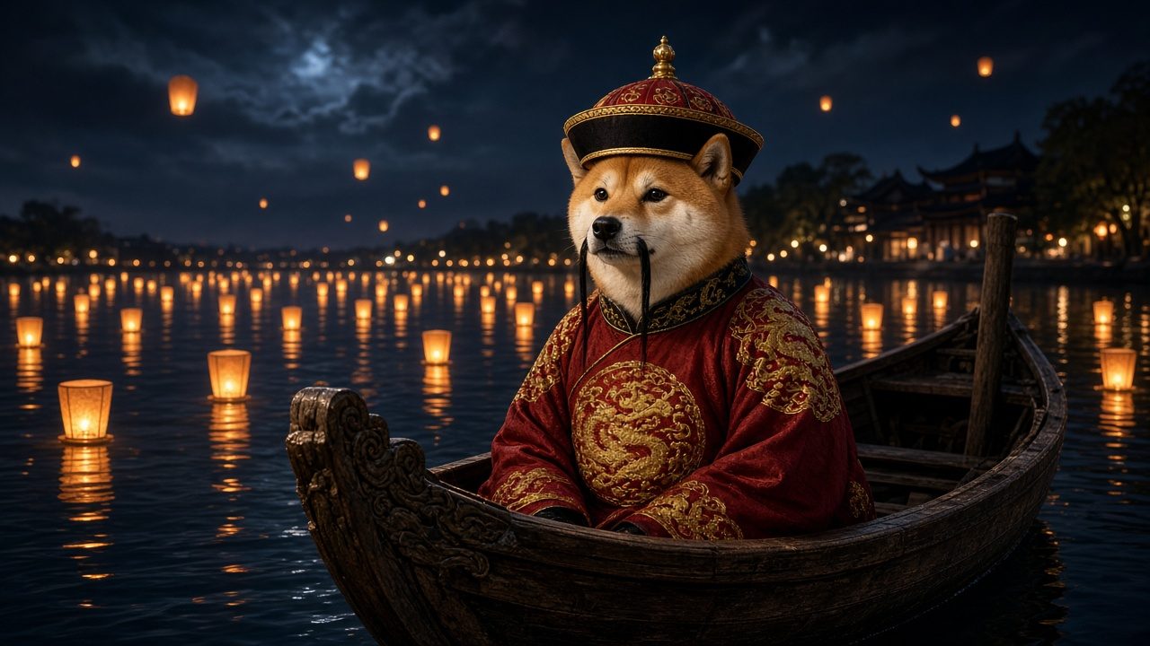 Chinese Inu on lantern boat