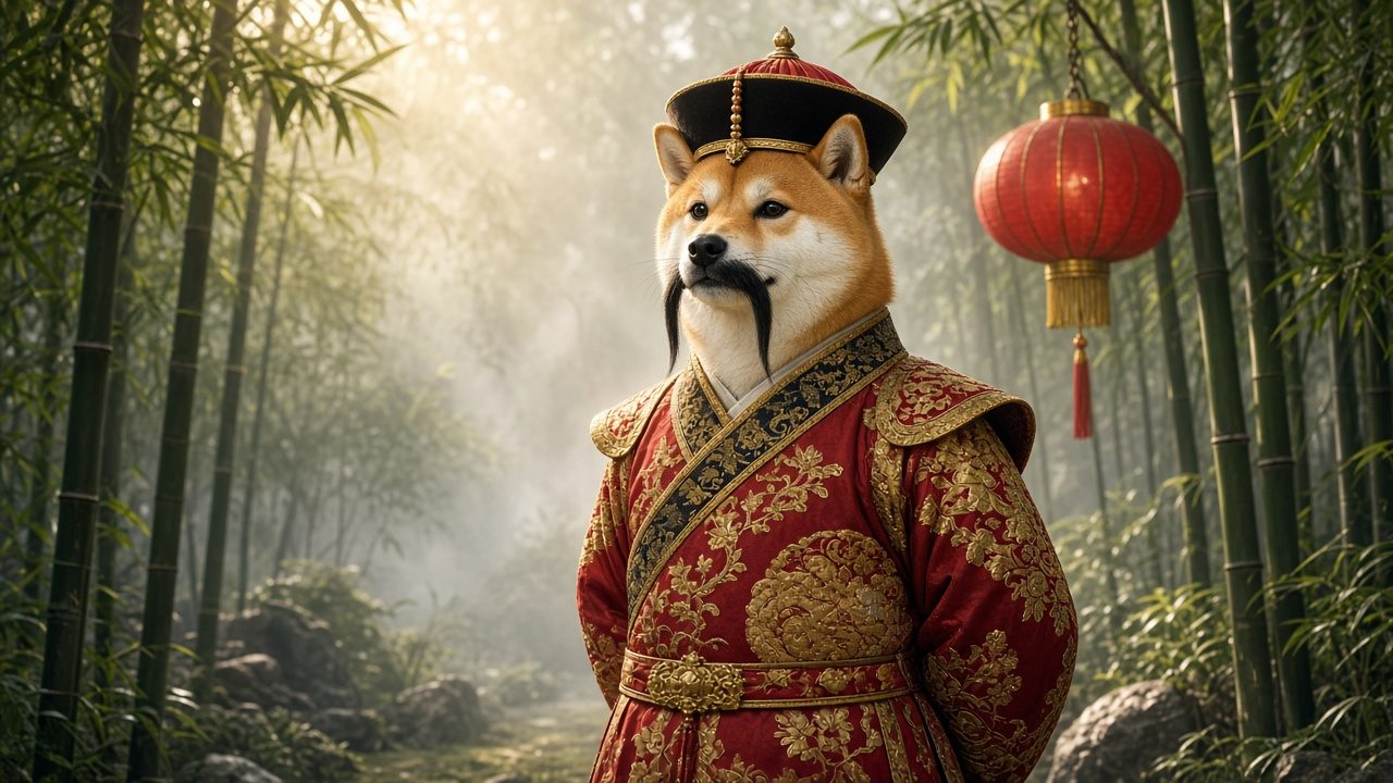 Chinese Inu in bamboo garden